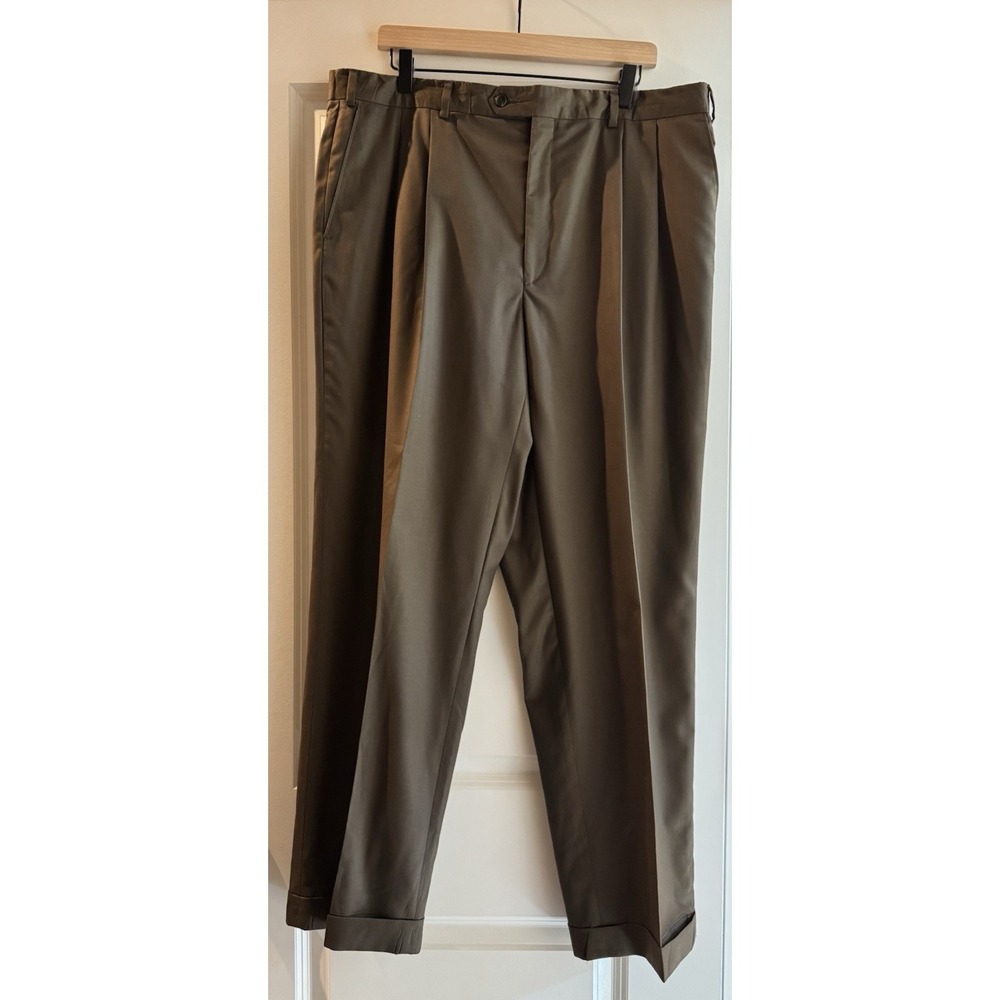 Lauren Ralph Lauren 120s Cashmere Wool Dress Pants Brown Pleated 40R Cuffed